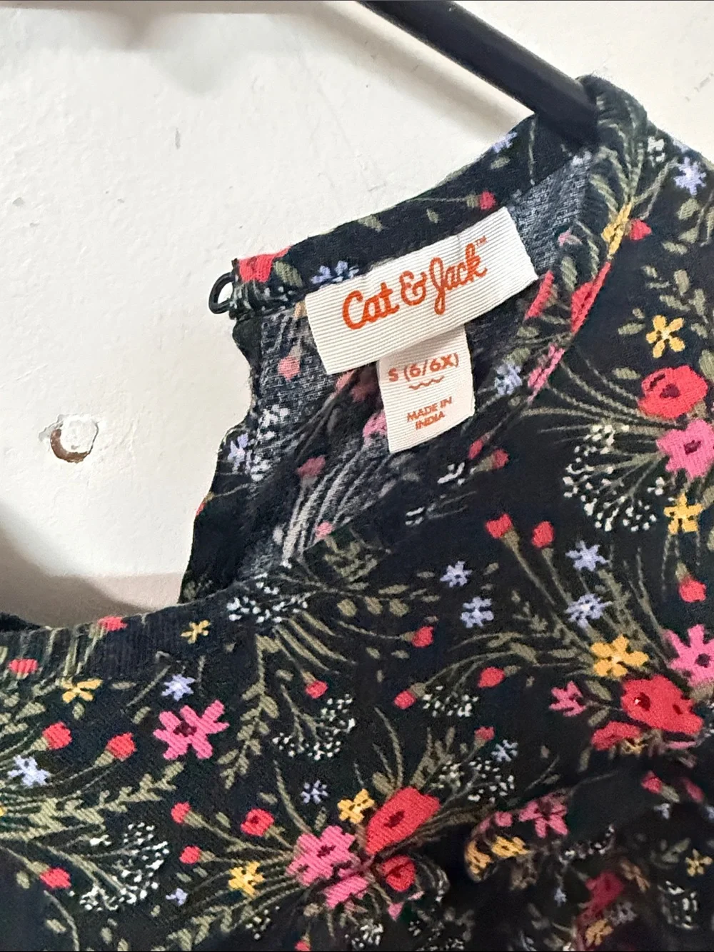 Cat & Jack Black Floral Tiered Long-Sleeve Dress - Pink & Red Flowers